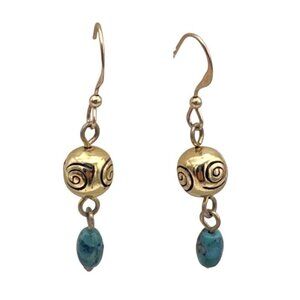 14k Gold Filled Ball Bead Spiral Engraved Dangle Drop Earrings Hook Closure